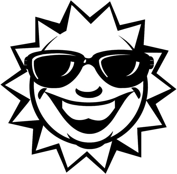 Sun wearing dark glasses and a smile vinyl sticker. Customize on line. Seasons and Sun Moon Stars 082-0191